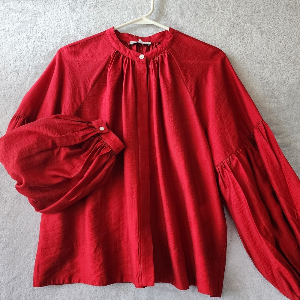 Madewell Top Womens Size Medium Shirred Romantic Balloon Sleeve Crimson Red - Picture 2 of 9